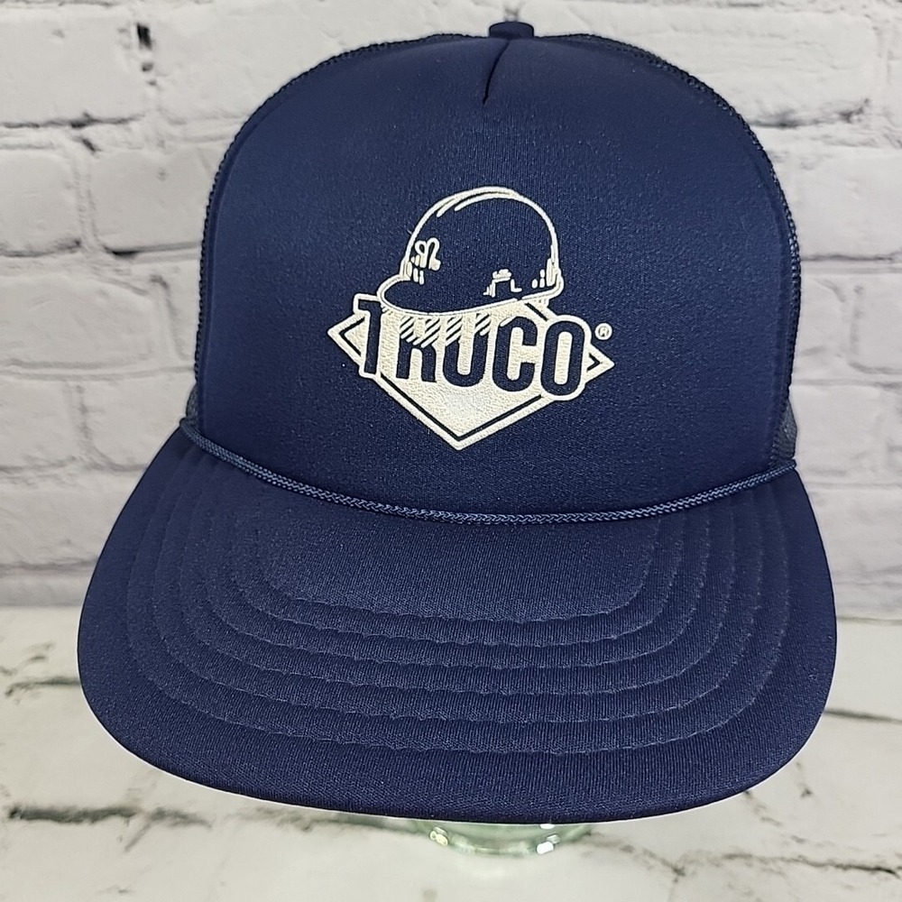 Vintage Trucker Hat Mens Truco Navy Blue One Size Rope Mesh Snapback Ball Cap